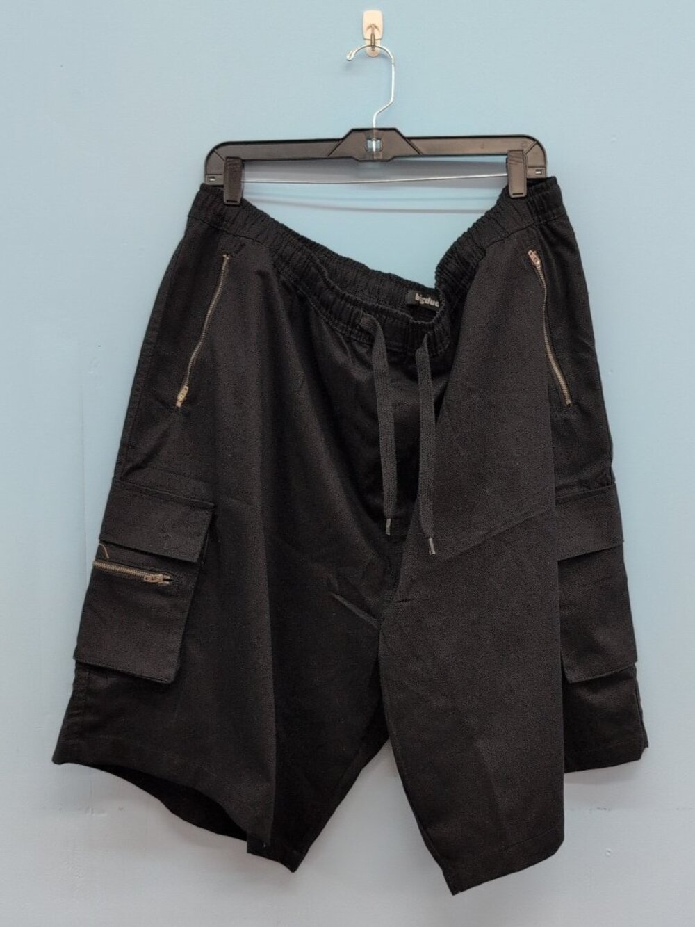 Bigdude Men's Elasticated Waist Zip Pocket Cargo Shorts Black US 3XL NWT